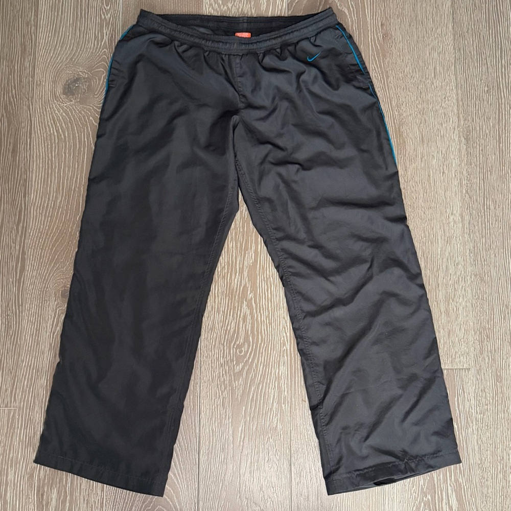 Nike Athletic Dept Track Pants XL Gray Blue Stripe Wide Leg Mesh Lined Y2K